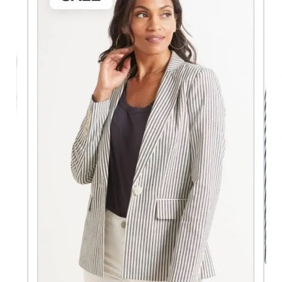 EVEREVE Tisbury stripe one button blazer blk white NWT cotton poly size XS